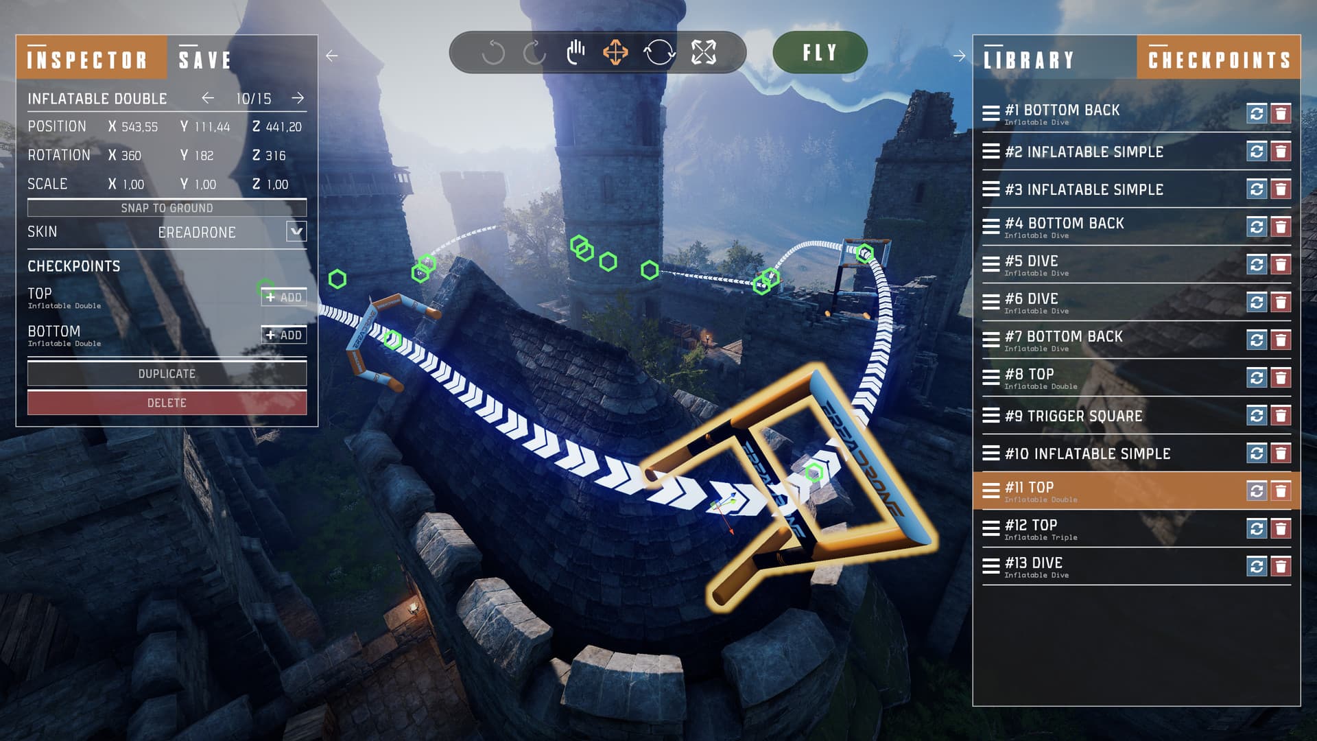 EreaDrone map editor placing gates inside the Chateau